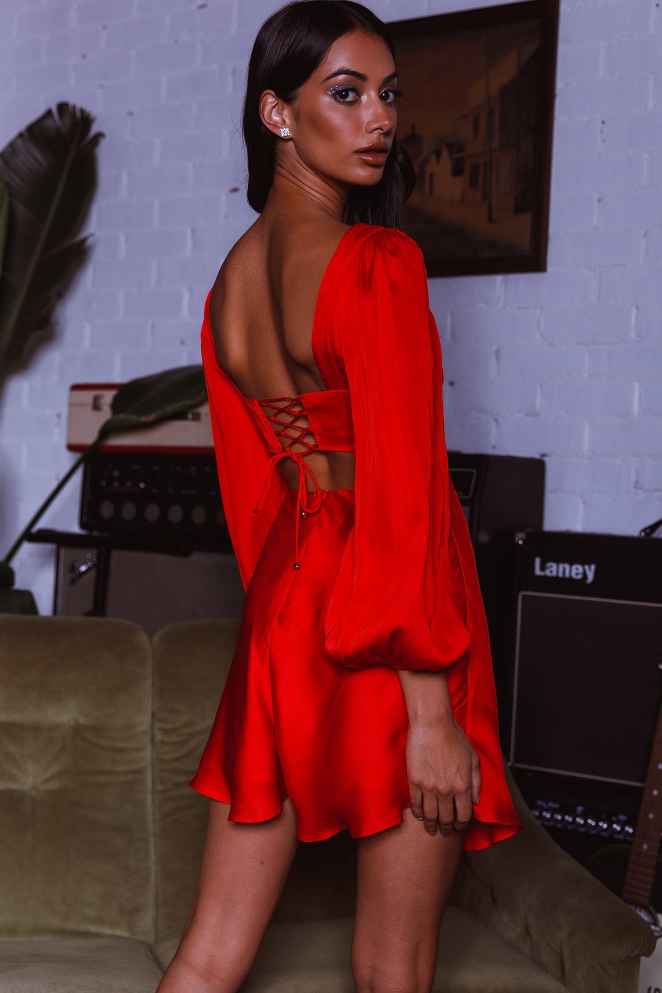 Jonah Lace-Up Back Mini Dress Red