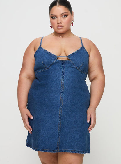 Arwen Denim Mini Dress Blue Curve