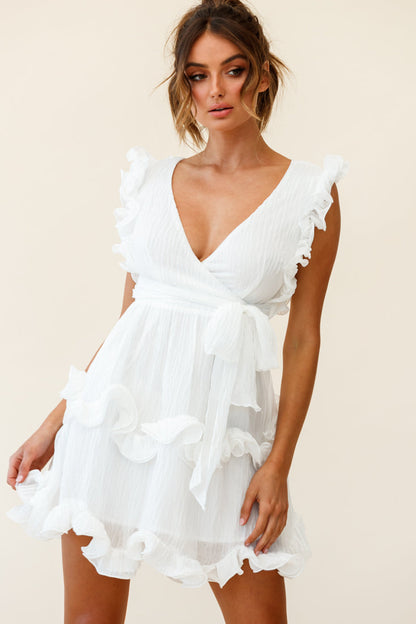 Greta Sleeveless Tiered Ruffle Chiffon Dress White