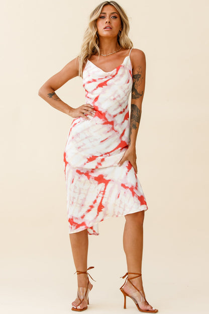 Show Me Love Cowl Neck Midi Dress Tie-Dye Red