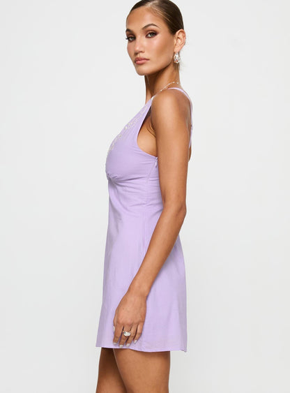 Florien Broderie Mini Dress Lilac / Lemon