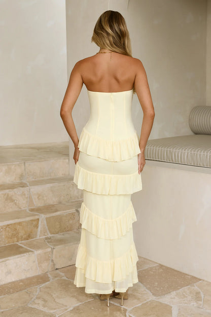 Paradise Found Tiered Maxi Dress Lemon