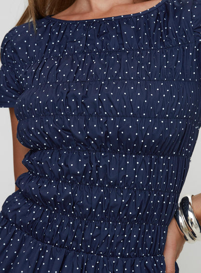 Kennedia Shirred Bubble Hem Mini Dress Navy