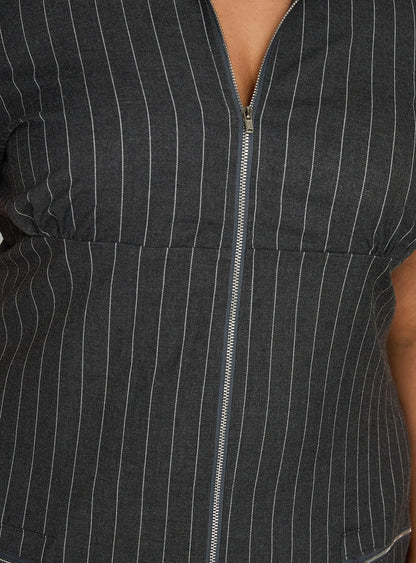 Wynona Mini Dress White / Grey Pinstripe Curve