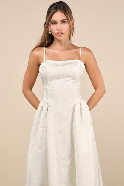 Gorgeous Extravagance Ivory Floral Jacquard Maxi Dress