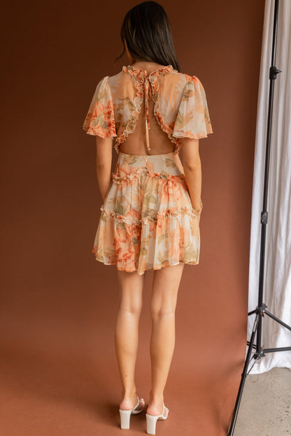 Tres Chic Flutter Sleeve Cut-Out Dress Botanical Tangerine