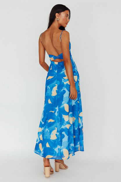 Nerida Twist Back Maxi Dress Print Blue