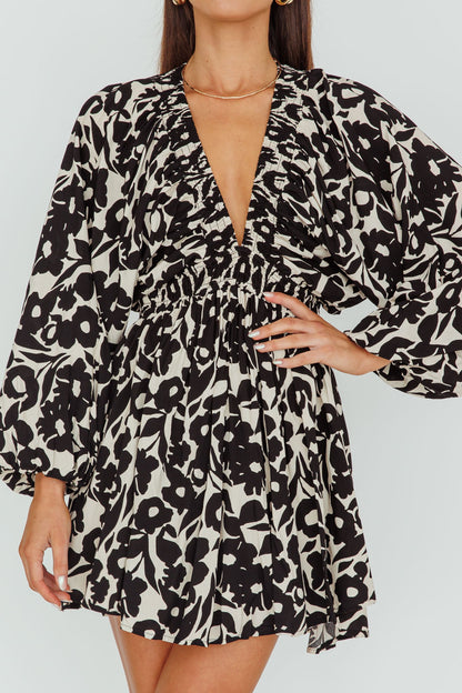 Going Your Way Long Sleeve Mini Dress Floral Black