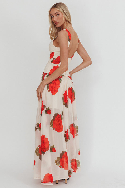 Opulent Low Back Maxi Dress Floral Rose