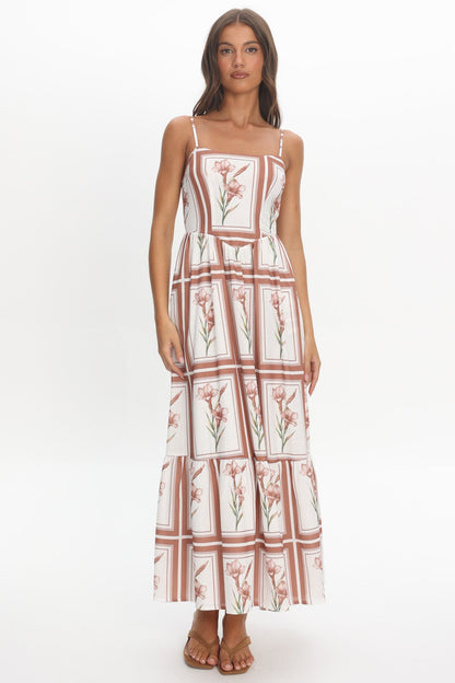 Newbury Bow Back Maxi Dress Floral Chocolate