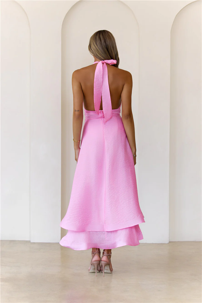 Opal Glow Halter Maxi Dress Pink