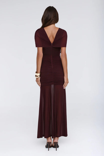 Effortless Theory Mesh Maxi Dress Burgundy