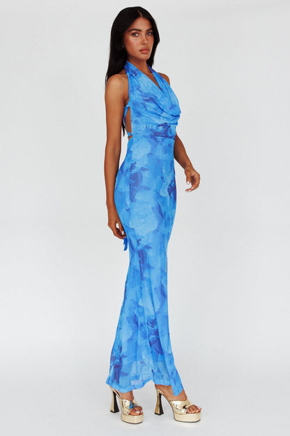 Janika Halterneck Maxi Dress Floral Blue