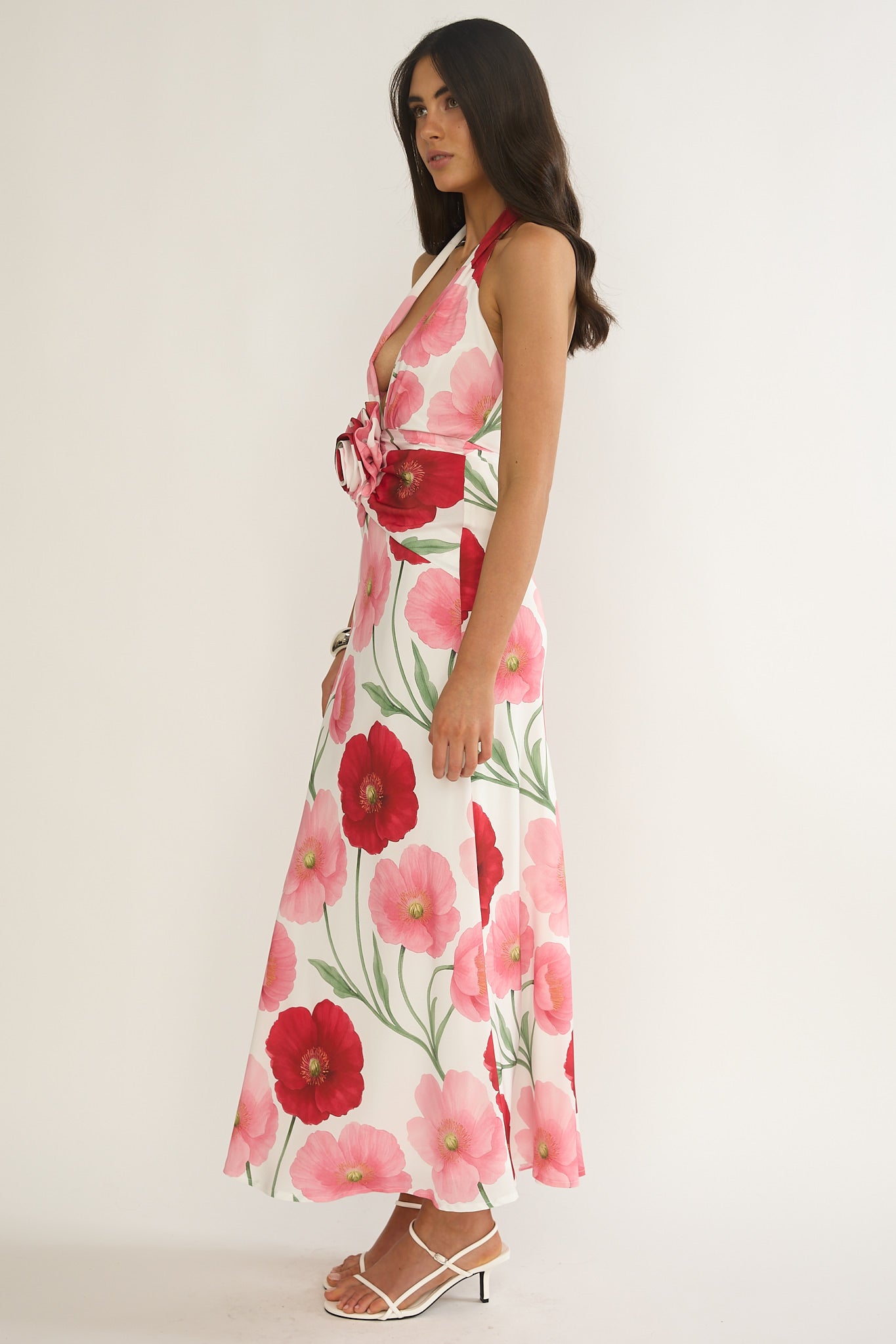 Vale 3D Flower Halter Maxi Dress Floral