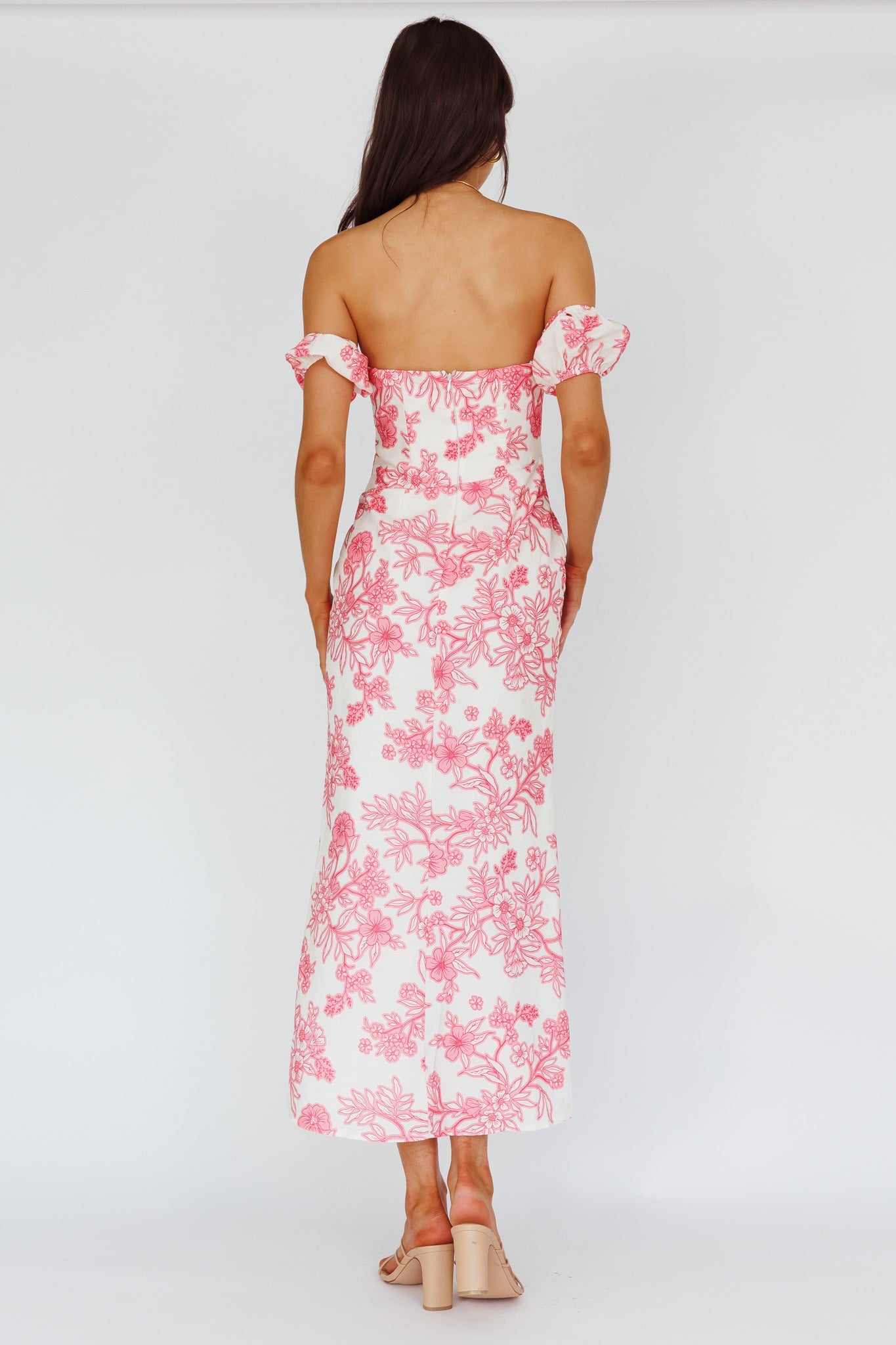Olivier Off-Shoulder Midi Dress Floral Pink