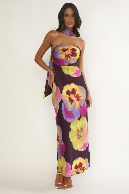 City Of Stars Strapless Scarf Maxi Dress Pansies Plum