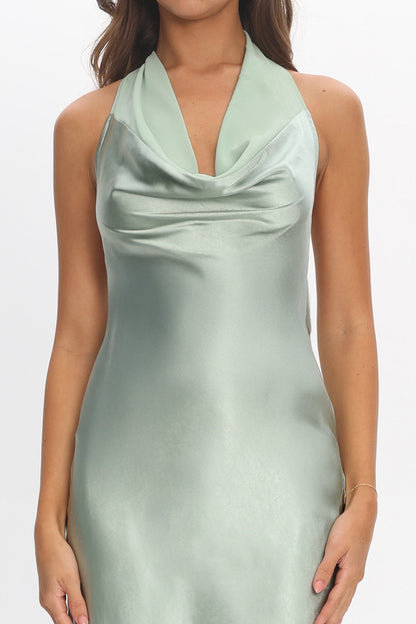 Leading Lady Open Back Cowl Maxi Dress Sage