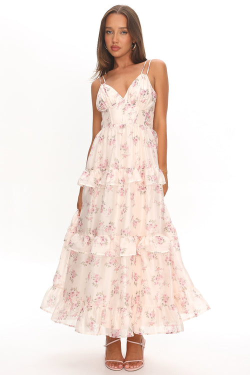 Layna Frill Trim Maxi Dress Floral Blush