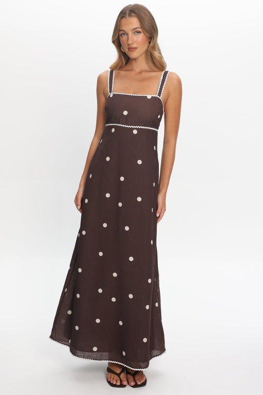 Teena Square Neckline Maxi Dress Print Chocolate