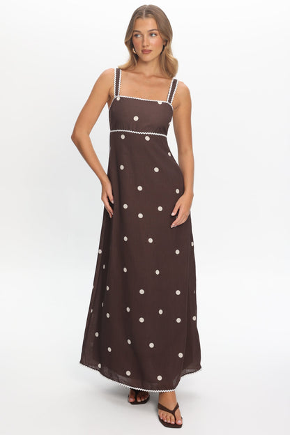 Teena Square Neckline Maxi Dress Print Chocolate
