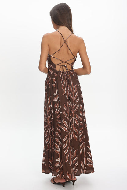 Mariana Strappy Back Maxi Dress Print Chocolate