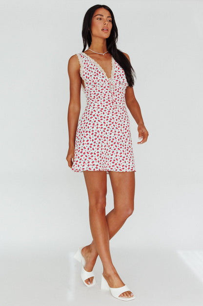 Vigo Lace Trim Sundress Floral White