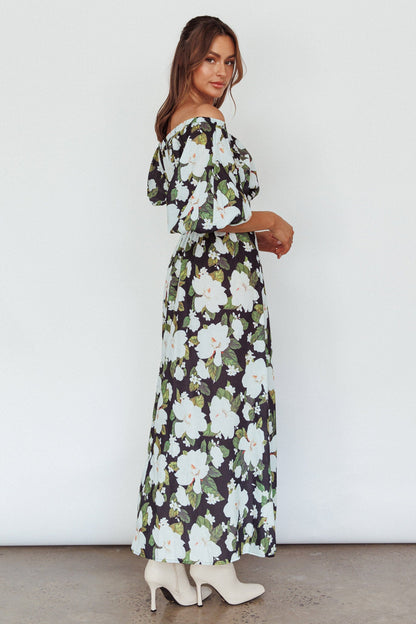 Momentum Off Shoulder Maxi Dress Floral Black