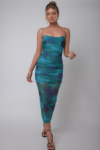 Logan Cami Strap Midi Dress Floral Green