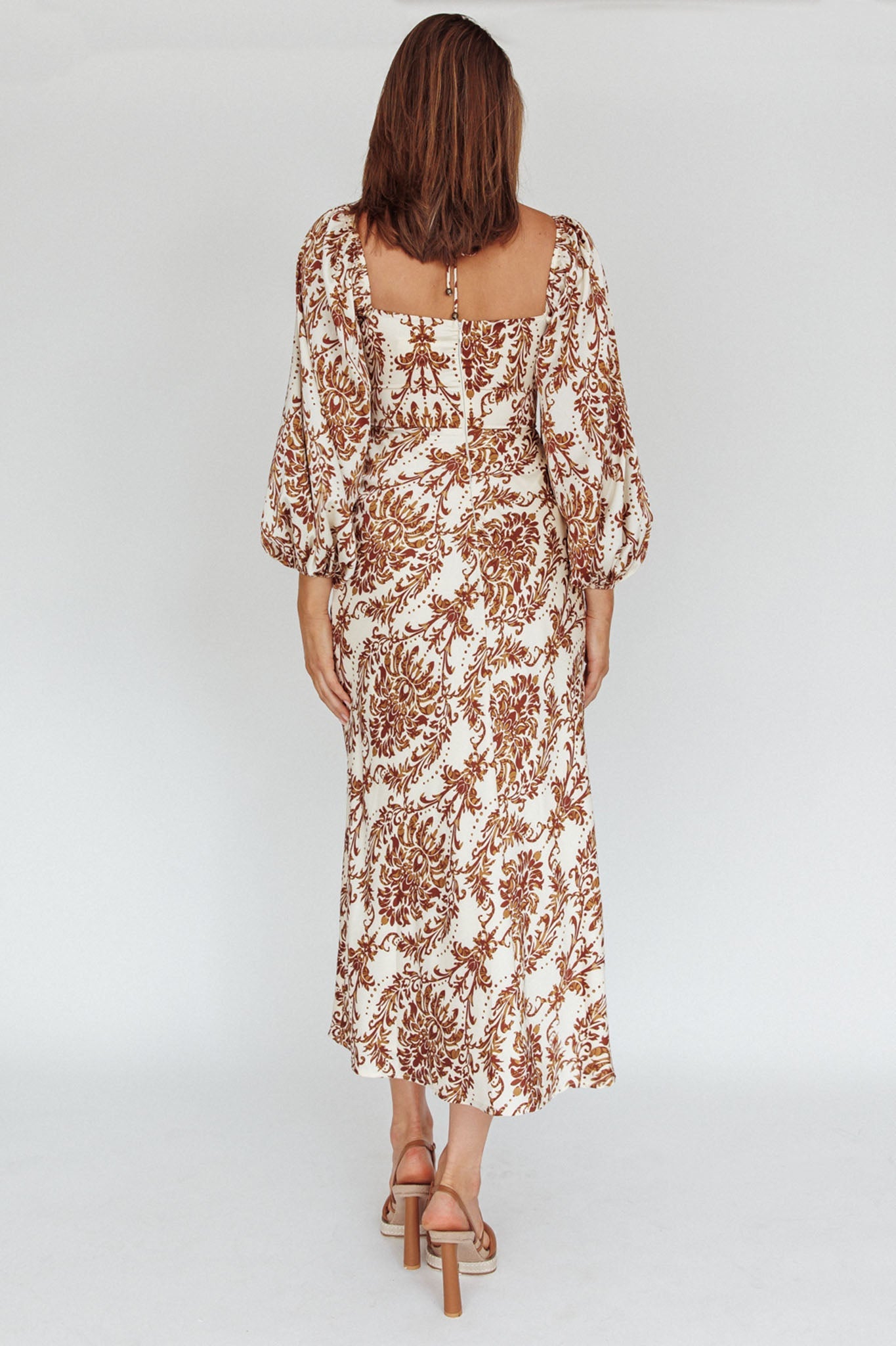 Nyree Long Sleeve Maxi Dress Floral Brown