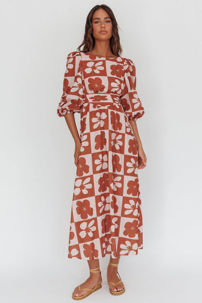 Transcendent Puff Sleeves Maxi Dress Floral Mocha