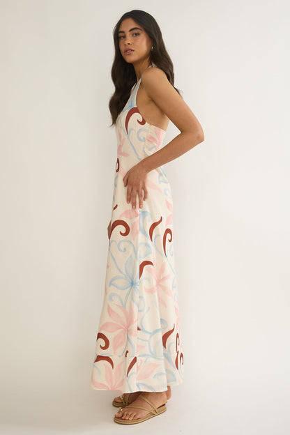 Florie Scoop Neck Halter Maxi Dress Floral