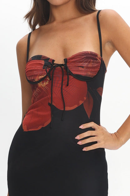 Fortune Bust Tie Maxi Dress Hibiscus Black