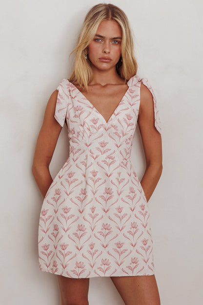Glam Up Tied Shoulder Mini Dress Beige