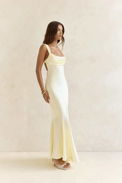 Wish From An Angel Satin Maxi Dress Yellow