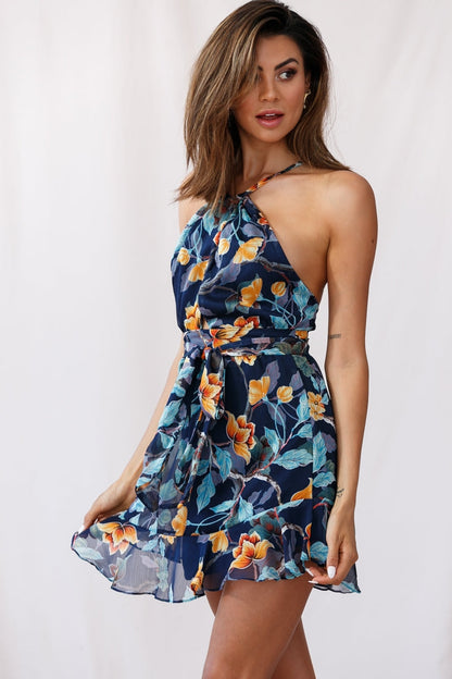 Bula Halterneck Open Back Dress Blue
